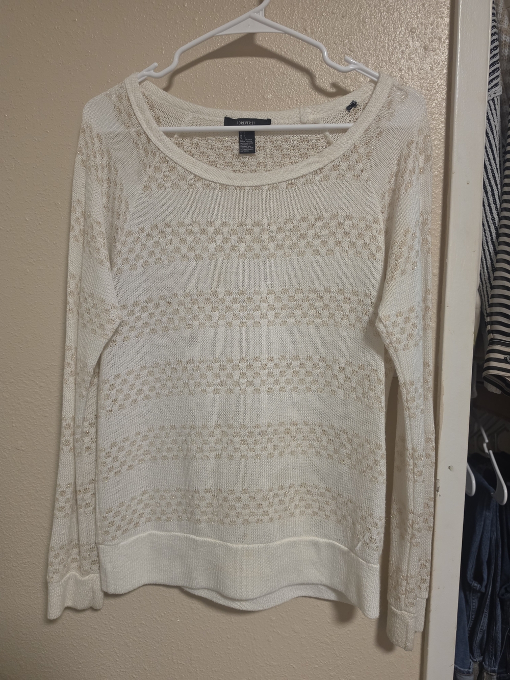 Forever 21 Cream Open-Weave Scoop Neck Sweater